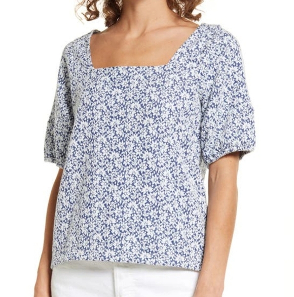 Madewell Tops - Madewell Floral Jaquard Button Back Top in Indigo
